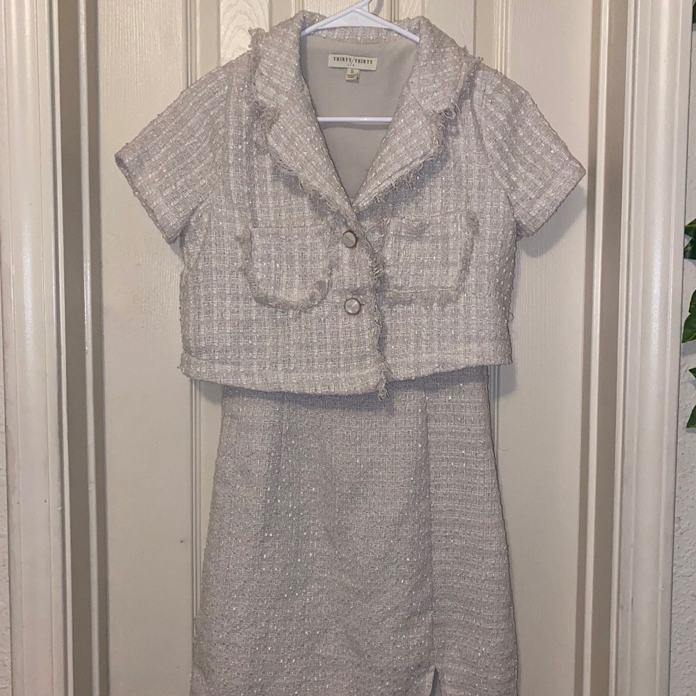 Thirty/Thirty LA tweed dress with matching cropped blazer, size S